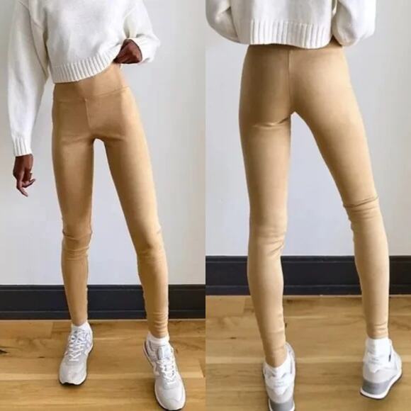 NWT WILFRED FREE Aritzia Daria Vegan Suede Leggings Size Small Tannin - Picture 2 of 7